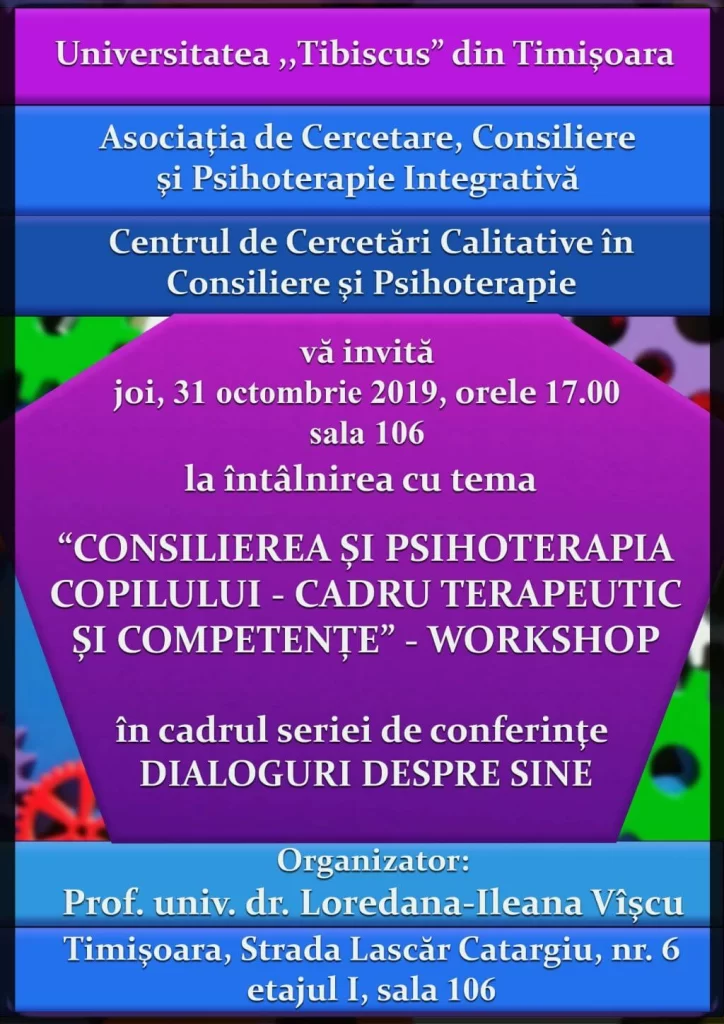 Consilierea și psihoterapia copilului - cadru terapeutic și competențe 2019