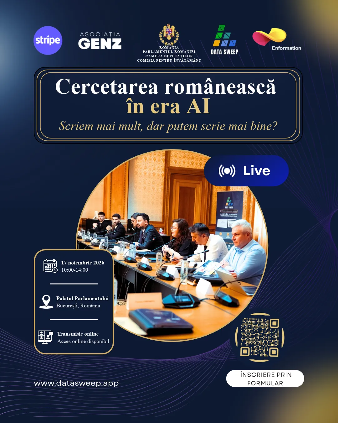 Afiș conferința Cercetarea românească în era AI, 17 noiembrie 2026, Palatul Parlamentului