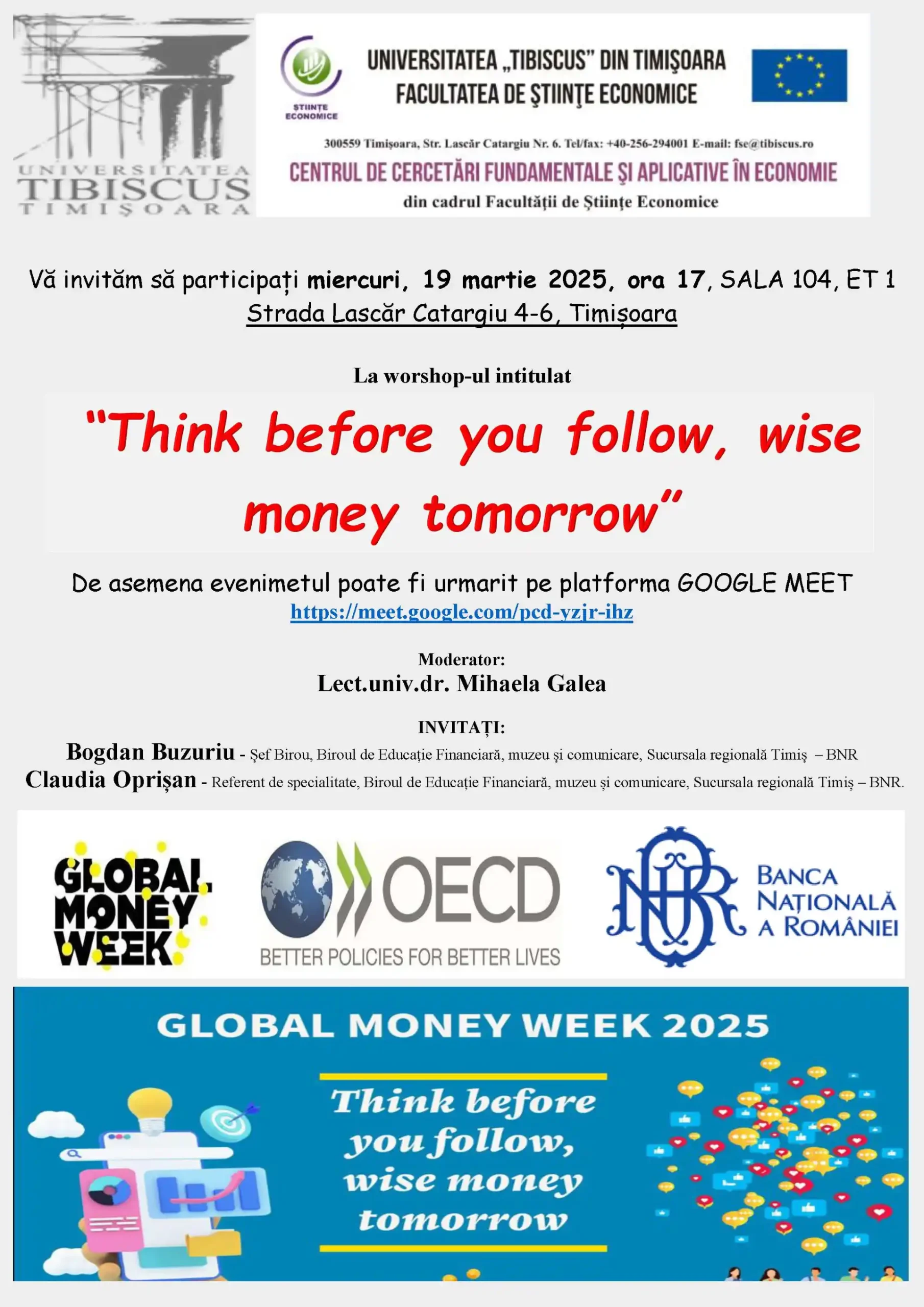poster Workshop Global Money Week bnr 19 martie 2025